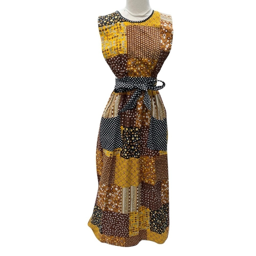VTG Floral Patchwork Smock Apron Pinafore Maxi Dress Design House Japan 60s/70s